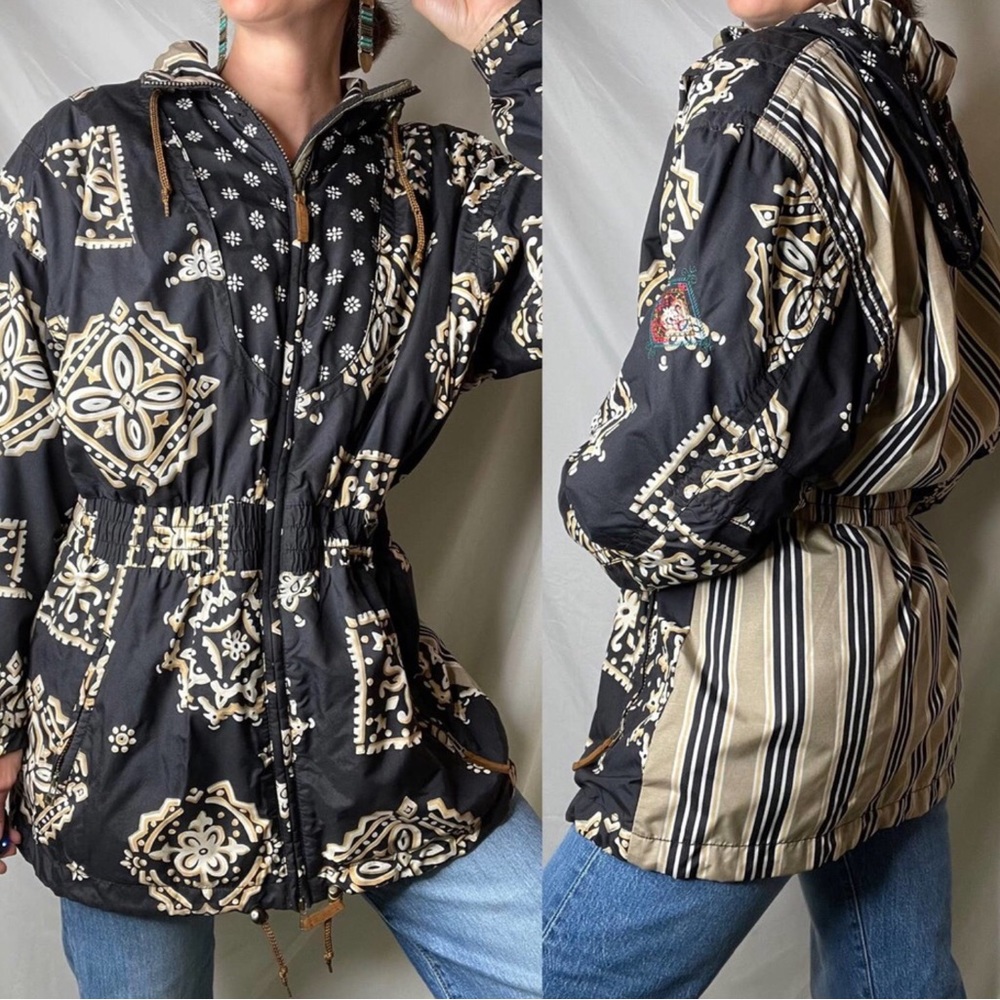 Obermeyer Boho Snowflake Print Windbreaker Jacket Fanciful Strip…